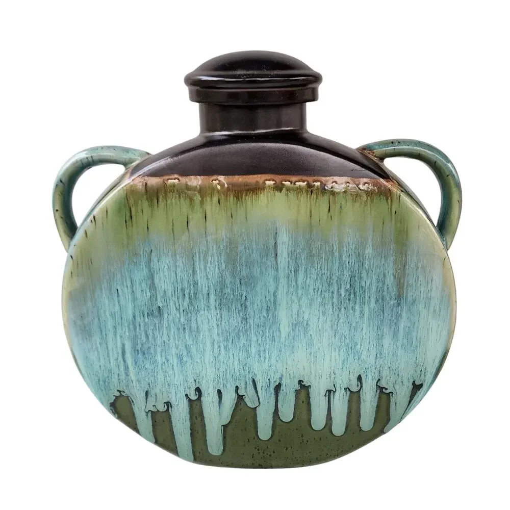 Drip Glaze Pilgrim Flask Vase | Blue Green Sculptural Pottery Decor